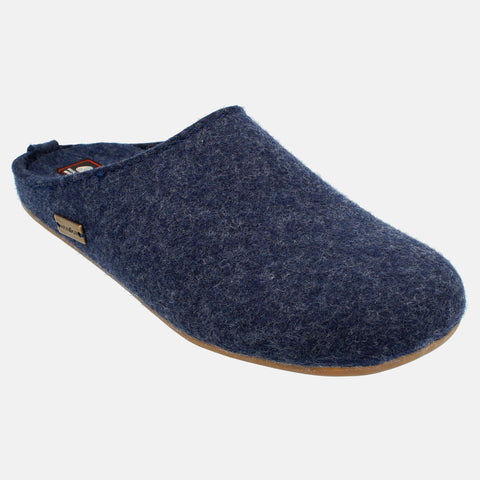 Haflinger Pantoffel Fundus in Blau (Jeans) aus Filz mit Gummisohle Seitenansicht