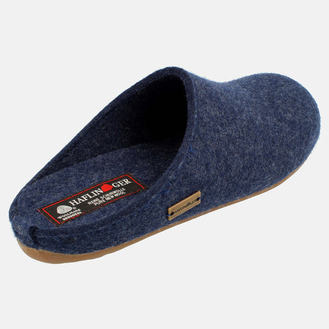 Haflinger Pantoffel Fundus in Blau (Jeans) aus Filz mit Gummisohle Seitenansicht