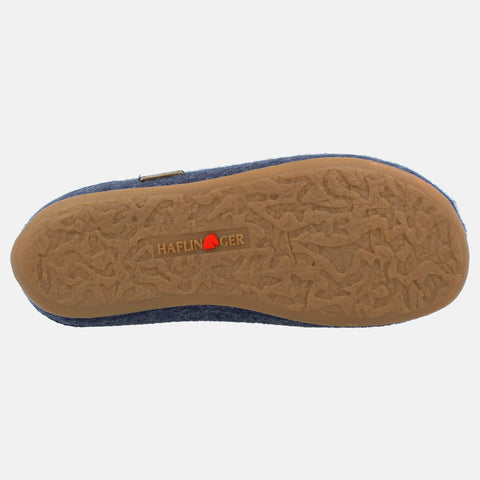 Haflinger Pantoffel Fundus in Blau (Jeans) aus Filz mit Gummisohle Sohlenansicht