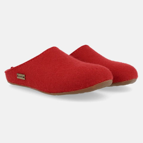 Haflinger Pantoffel Fundus in Rot (Rubin) aus Filz mit Gummisohle Seitenansicht