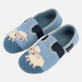 Haflinger Slipper Schnucki in Blau (Nebel) aus reiner Schurwolle mit Gummisohle Vogelperspektive