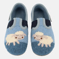 Haflinger Slipper Schnucki in Blau (Nebel) aus reiner Schurwolle mit Gummisohle Vogelperspektive