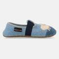 Haflinger Slipper Schnucki in Blau (Nebel) aus reiner Schurwolle mit Gummisohle Seitenansicht