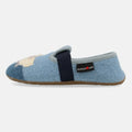 Haflinger Slipper Schnucki in Blau (Nebel) aus reiner Schurwolle mit Gummisohle Seitenansicht