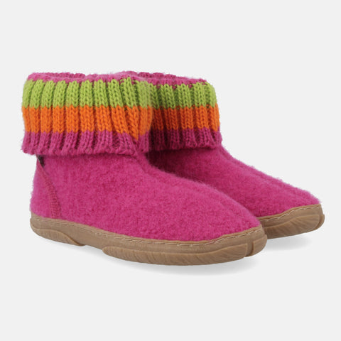 Haflinger Fidelius Jona in Pink (Inka) aus Walkstoff mit rutschfester Gummisohle Seitenansicht