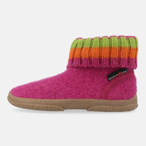 Haflinger Fidelius Jona in Pink (Inka) aus Walkstoff mit rutschfester Gummisohle Seitenansicht