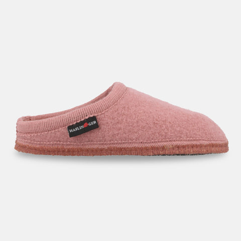 Haflinger Pantoffel Striped in Pink (Rouge) aus Walkstoff mit Filzsohle Seitenansicht