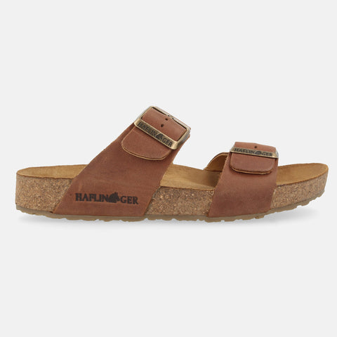 Haflinger Sandale Andrea in Braun (Country Braun) aus Leder mit Korkfußbett und verstellbaren Schnallen Seitenansicht