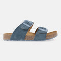 Haflinger Sandale Andrea in Blau (Jeans) aus Leder mit Korkfußbett und verstellbaren Schnallen Seitenansicht