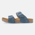 Haflinger Sandale Andrea in Blau (Jeans) aus Leder mit Korkfußbett und verstellbaren Schnallen Seitenansicht