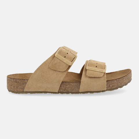 Haflinger Sandale Andrea in Beige (Sahara) aus Leder mit Korkfußbett und verstellbaren Schnallen Seitenansicht