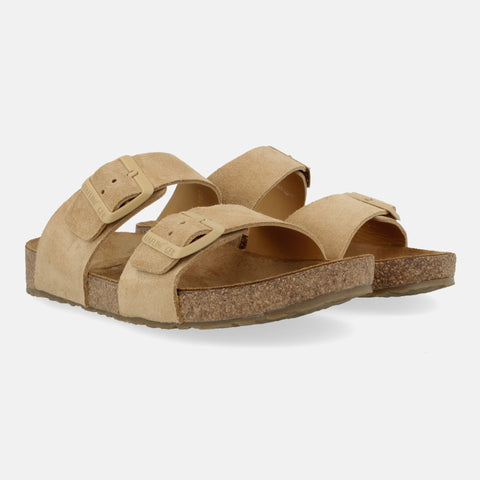 Haflinger Sandale Andrea in Beige (Sahara) aus Leder mit Korkfußbett und verstellbaren Schnallen Seitenansicht