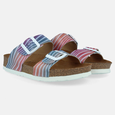Haflinger Sandale Andrea in Bunt (Pastell Multi) aus Leder mit Korkfußbett und verstellbaren Schnallen Seitenansicht