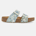 Haflinger Sandale Andrea in Hellblau (Jeans Canvas) aus Leder mit Korkfußbett und verstellbaren Schnallen Seitenansicht