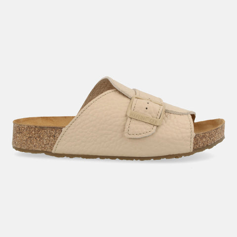 Haflinger Sandale Lotti in Beige (Creme) aus Leder mit Schnalle und anatomisch geformten Fußbett Seitenansicht