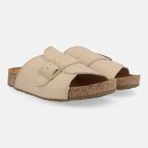 Haflinger Sandale Lotti in Beige (Creme) aus Leder mit Schnalle und anatomisch geformten Fußbett Seitenansicht