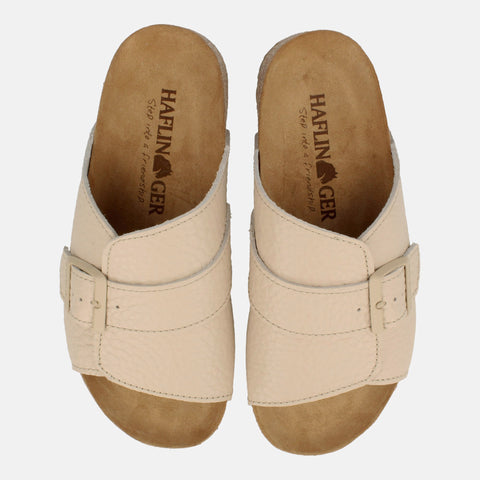 Haflinger Sandale Lotti in Beige (Creme) aus Leder mit Schnalle und anatomisch geformten Fußbett Vogelperspektive