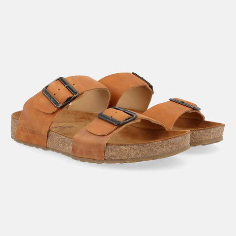 Haflinger Sandale Andrea in Braun (Country Caramel) aus Leder mit Korkfußbett und verstellbaren Schnallen Seitenansicht