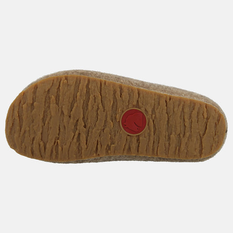 Haflinger Filzclog Michl in Beige (Torf) aus Filz mit herausnehmbarem Fußbett Sohlenansicht 