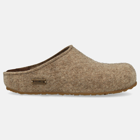 Haflinger Filzclog Michl in Beige (Torf) aus Filz mit herausnehmbarem Fußbett Seitenansicht 