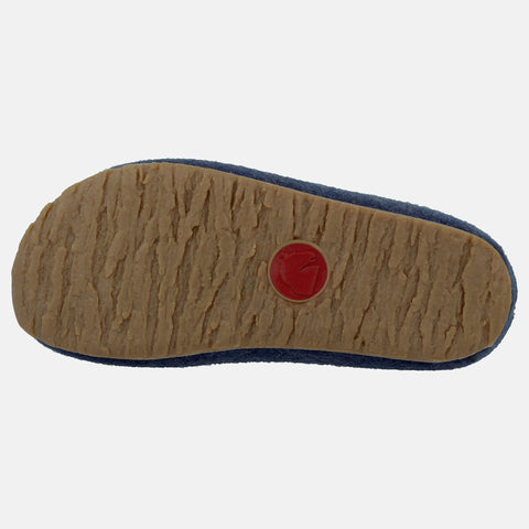 Haflinger Filzclog Michl in Blau (Jeans) aus Filz mit herausnehmbarem Fußbett Sohlenansicht 