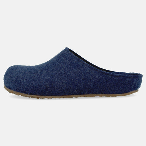 Haflinger Filzclog Michl in Blau (Jeans) aus Filz mit herausnehmbarem Fußbett Seitenansicht 