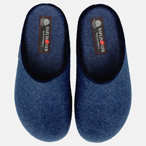 Haflinger Filzclog Michl in Blau (Jeans) aus Filz mit herausnehmbarem Fußbett Vogelperspektive