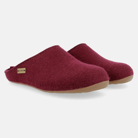 Haflinger Pantoffel Fundus in Rot (Bordeaux) aus Filz mit Gummisohle Seitenansicht