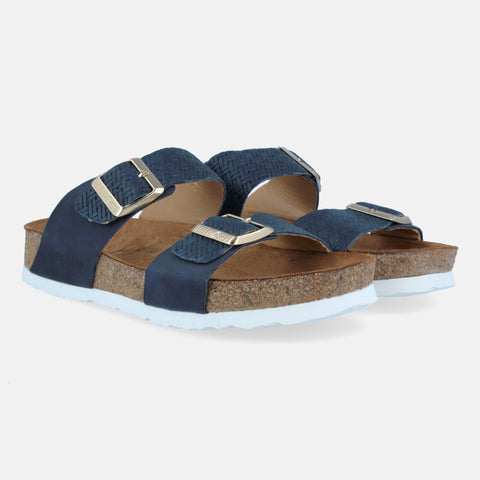 Haflinger Sandale Andrea in Blau (Braided Marine) aus Leder mit Korkfußbett und verstellbaren Schnallen Seitenansicht