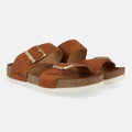 Haflinger Sandale Andrea in Braun (Braided Caramel) aus Leder mit Korkfußbett und verstellbaren Schnallen Seitenansicht
