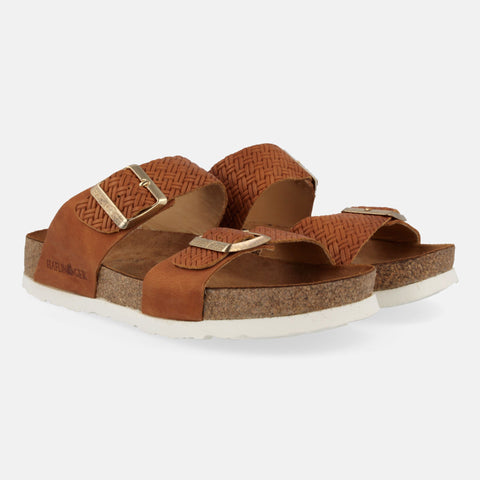 Haflinger Sandale Andrea in Braun (Braided Caramel) aus Leder mit Korkfußbett und verstellbaren Schnallen Seitenansicht