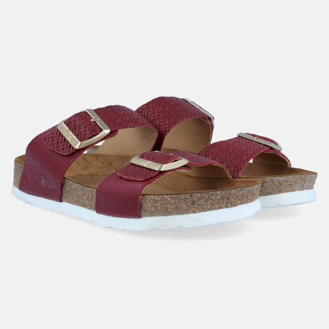 Haflinger Sandale Andrea in Rot (Braided Bordeaux) aus Leder mit Korkfußbett und verstellbaren Schnallen Seitenansicht