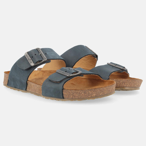 Haflinger Sandale Andrea in Blau (Navy) aus Leder mit Korkfußbett und verstellbaren Schnallen Seitenansicht