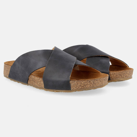Haflinger Sandale Mio in Blau (Country Marine) aus Leder mit Riemen Seitenansicht