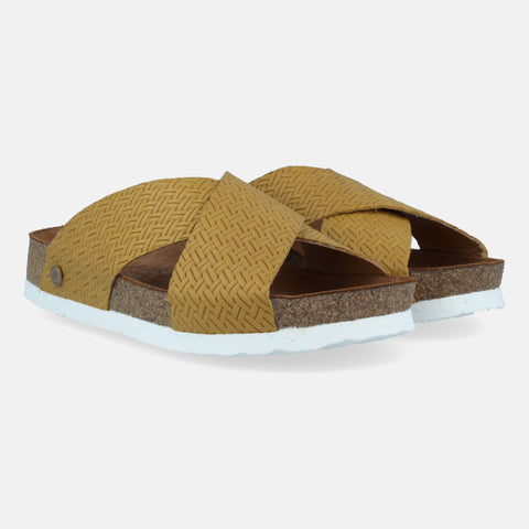 Haflinger Sandale Mio in Gelb (Braided Senf) aus Leder mit Riemen Seitenansicht