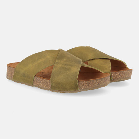 Haflinger Sandale Mio in Oliv (Country Oliv) aus Leder mit Riemen Seitenansicht