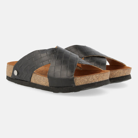 Haflinger Sandale Mio in Schwarz (Paris Schwarz) aus Leder mit Riemen Seitenansicht
