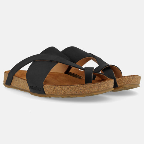 Haflinger Sandale Jack in Schwarz aus Leder mit Riemen Seitenansicht