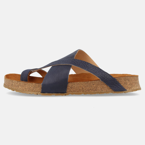 Haflinger Sandale Jack in Blau (Ocean) aus Leder mit Riemen Seitenansicht