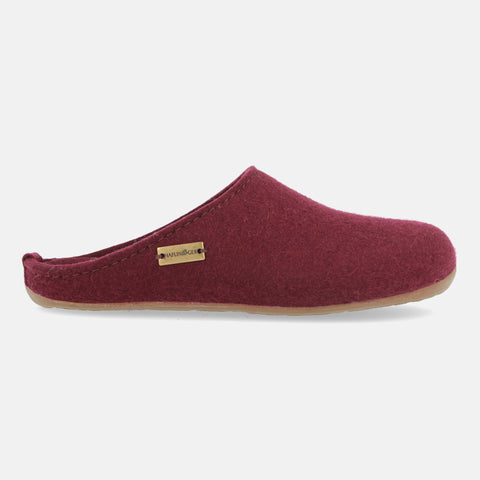 Haflinger Pantoffel Fundus in Rot (Bordeaux) aus Filz mit Gummisohle Seitenansicht