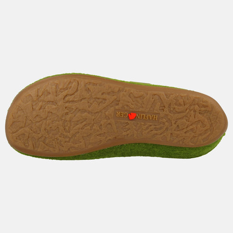 Haflinger Pantoffel Fundus in Grün (Grasgrün) aus Filz mit Gummisohle Sohlenansicht