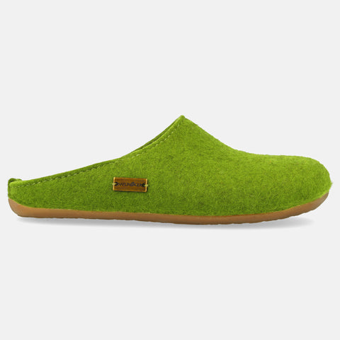 Haflinger Pantoffel Fundus in Grün (Grasgrün) aus Filz mit Gummisohle Seitenansicht