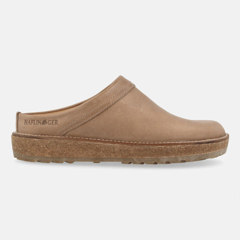 Haflinger Lederclog Travel Classic in Beige (Taupe) aus Leder mit weichem Fußbett perfekt für drinnen und draußen Seitenansicht
