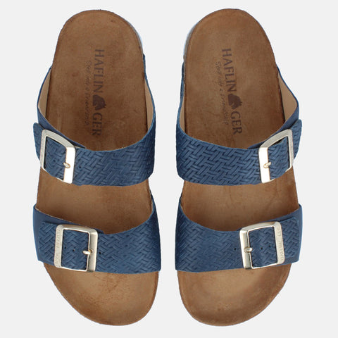 Haflinger Sandale Andrea in Blau (Braided Marine) aus Leder mit Korkfußbett und verstellbaren Schnallen Vogelperspektive