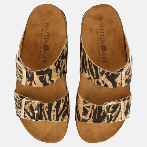 Haflinger Sandale Andrea in Beige/Schwarz (Corkmulti Zebra) aus Leder mit Korkfußbett und verstellbaren Schnallen Vogelperspektive