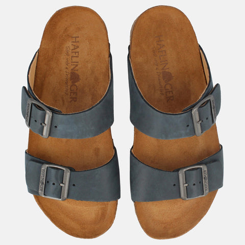 Haflinger Sandale Andrea in Blau (Navy) aus Leder mit Korkfußbett und verstellbaren Schnallen Vogelperspektive