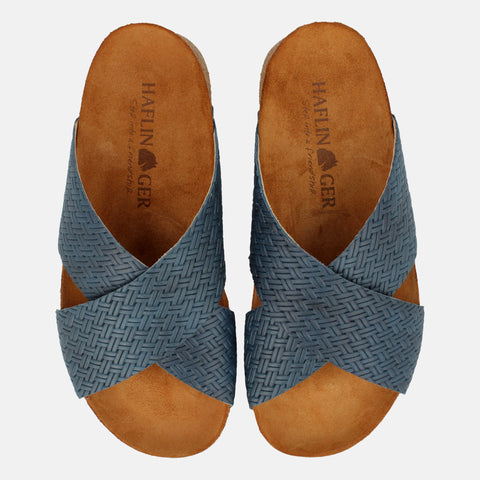 Haflinger Sandale Mio in Blau (Braided Marine) aus Leder mit Riemen Vogelperspektive