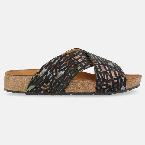 Haflinger Sandale Mio in Schwarz (Words Schwarz) aus Leder mit Riemen Seitenansicht