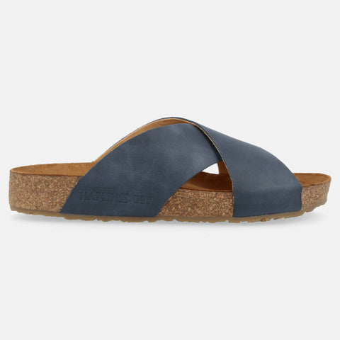 Haflinger Sandale Mio in Blau (Navy) aus Leder mit Riemen Seitenansicht