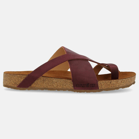 Haflinger Sandale Jack in Rot  (Bordeaux) aus Leder mit Riemen Seitenansicht